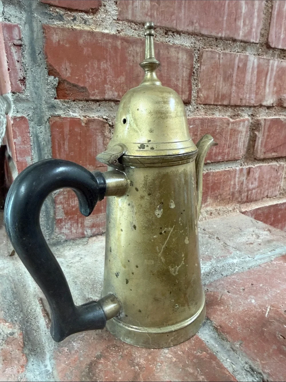 Antique Brass Coffee Pot with Black Handle